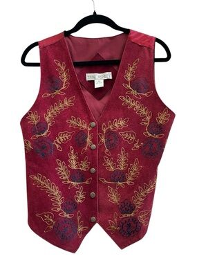 Vintage Suede Leather Embroidered Vest Boho Western Cottagecore M